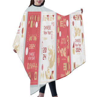 Personality  Modern Art Chinese New Year 2024 Design Set In Red, Gold And White Colors For Cover, Card, Poster, Banner Hair Cutting Cape