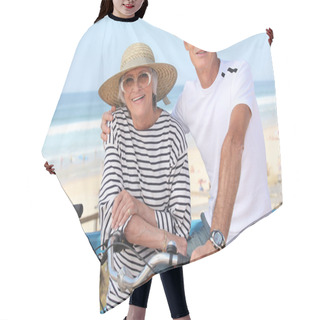 Personality  Senior Couple Riding Bikes By The Ocean Hair Cutting Cape