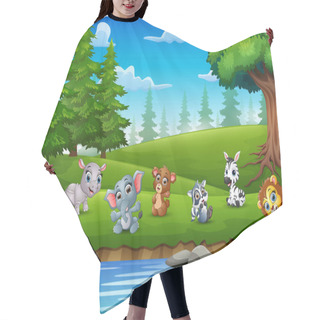 Personality  Vector Illustration Of The Little Animals Are Enjoying Nature By The River Hair Cutting Cape