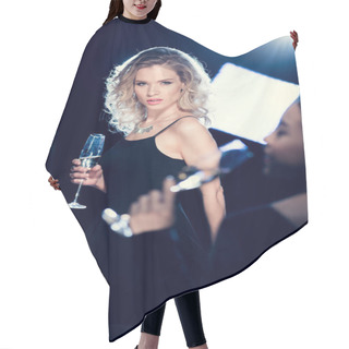 Personality  Young Women Drinking Champagne  Hair Cutting Cape