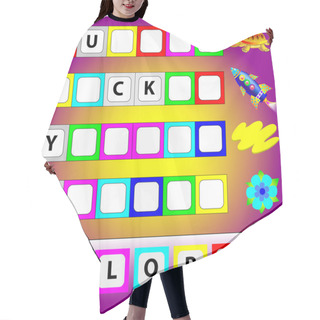 Personality  Educational Page For Children With Exercises For Study English. Need To Find Missing Letters  And Write Them In Relevant Places. Developing Skills For Writing And Reading. Vector Image. Hair Cutting Cape