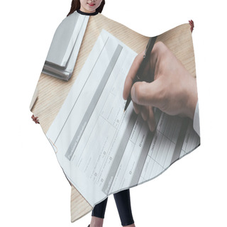 Personality  Cropped View Of Man Filling In Personal Information Application Identity Private Concept  Hair Cutting Cape