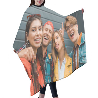 Personality  Beautiful Stylish Hipsters Taking Selfie Together Hair Cutting Cape