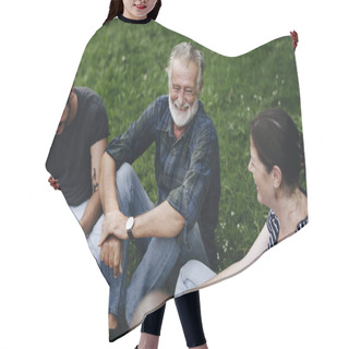 Personality  Cheerful Friends Having A Conversation In The Park Hair Cutting Cape
