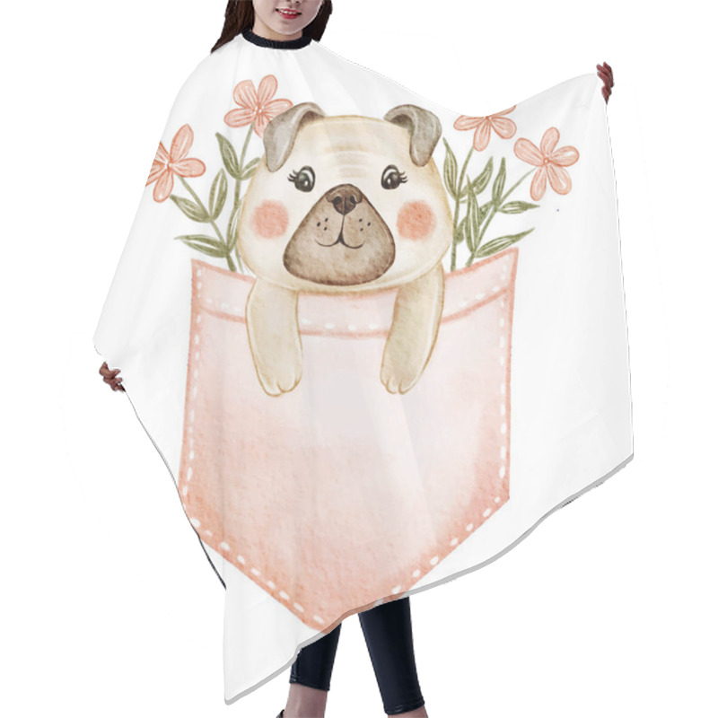 Personality  Cute Dog In A Pocket With Flowers Watercolor Illustration Hair Cutting Cape