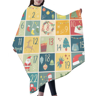 Personality  Christmas Advent Calendar With Hand Drawn Elements. Xmas Poster. Hair Cutting Cape