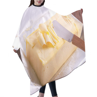 Personality  Butter Over Paper Package On Wooden Table Hair Cutting Cape