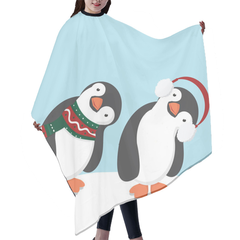 Personality  Cute Penguins In Scarf And Ear Muffs Hair Cutting Cape