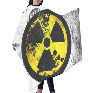 Personality  Nuclear Radiation Symbol Painted On Whiteboard With Dirty Footprint On It Hair Cutting Cape