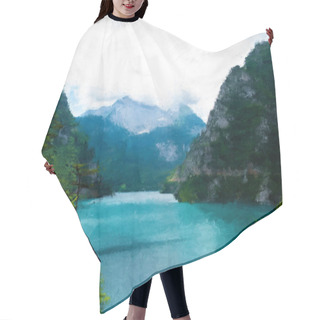 Personality  Painted Blue Lake Near Green Trees And Mountains  Hair Cutting Cape