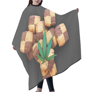 Personality  Breakfast With Sweet Cookies On A Dark Background With A Green L Hair Cutting Cape