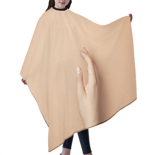 Personality  Cropped View Of Male Hand On Beige Background With Copy Space Hair Cutting Cape