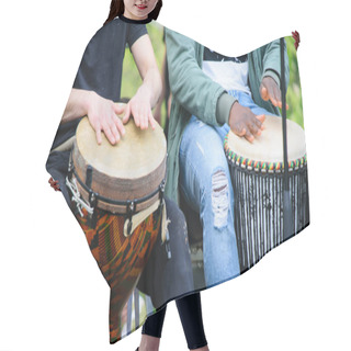 Personality  Drummer Hands Playing The Ethnic Djembe Drum Outside. Hair Cutting Cape