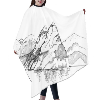 Personality  Mountain Landscape Sketch Illustration.Vector Drawing.Great For Travel, Hiking, Tourism, Trekking Business Promoting. Hair Cutting Cape