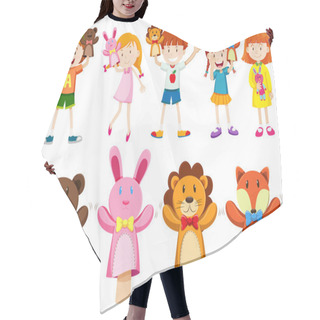 Personality  Boys And Girls With Hand Puppets Hair Cutting Cape