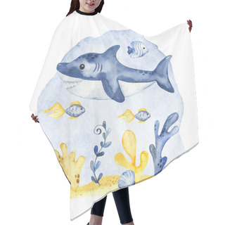 Personality  Shark, Fish, Shell, Coral, Seaweed. Watercolor Children's Composition Hair Cutting Cape