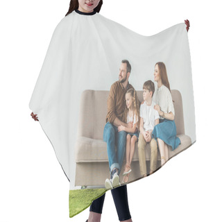 Personality  Family  Sitting On Couch Hair Cutting Cape