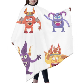 Personality  Set Of Cute Funny Characters Troll, Goblin, Yeti, Imp, With Different Emotions, Cartoon Style, For Books, Advertising, Stickers, Vector, Illustration, Banner, Isolated Hair Cutting Cape