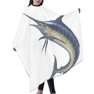 Personality  Blue Marlin On White Hair Cutting Cape
