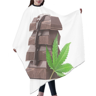 Personality  Stack Of Dark Chocolate Baking Bar Pieces Covered In Chocolate Sauce With Medical Marijuana Leaf Isolated On White Background Hair Cutting Cape