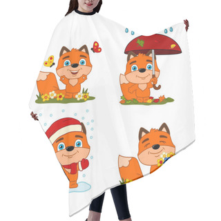 Personality  Set Of Charming Cartoon Characters Of Foxes In Different Seasons  Hair Cutting Cape