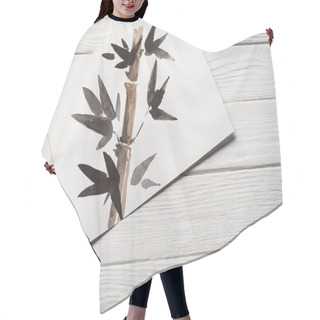 Personality  Top View Of Paper With Japanese Painting With Bamboo And Leaves On Wooden Background Hair Cutting Cape
