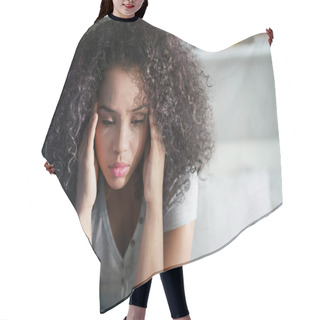 Personality  Depressed Hispanic Girl With Sad Emotions And Feelings Hair Cutting Cape