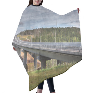 Personality  Bridge Spans Of Overpass On  Highway In Russian Forest. Hair Cutting Cape