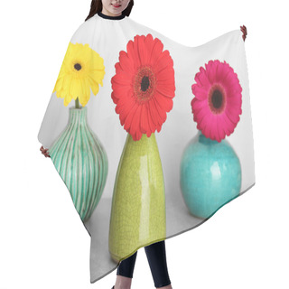 Personality  Vases With Gerbera Flowers On Grey Background Hair Cutting Cape