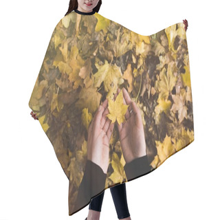 Personality  Woman Holding Fallen Leaf Hair Cutting Cape