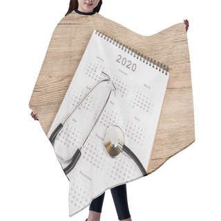 Personality  High Angle View Of Calendar Of 2020 Year With Stethoscope On Wooden Surface Hair Cutting Cape
