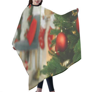 Personality  Blurred View Of Beautiful Festive Interior, Focus On Decorated Christmas Tree Hair Cutting Cape