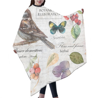 Personality  Watercolor Sparrow And Dry Flowers Hair Cutting Cape