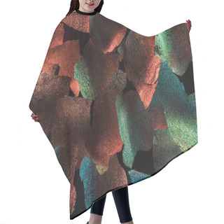 Personality  Abstract Background Of Ragged Silver Foil With Colorful Illumination Isolated On Black Hair Cutting Cape