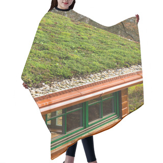 Personality  Wooden House With Extensive Green Living Roof Covered With Vegetation Hair Cutting Cape