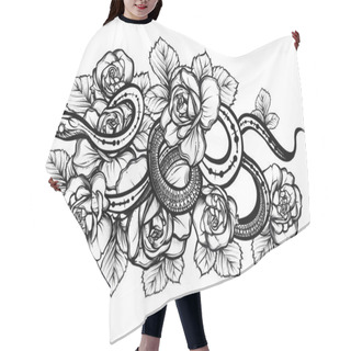 Personality  Vector Illustration, Snake And Flowers, Tattoo, Print On T-shirt, Handmade Hair Cutting Cape