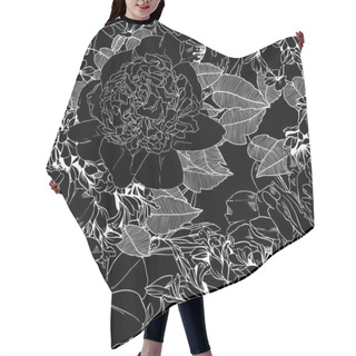 Personality  Seamless Pattern Of Monochrome Graphic Peonies Hair Cutting Cape