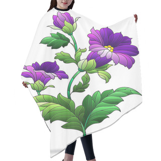 Personality  Illustration In Stained Glass Style With A Branch Of Abstract Purple Flowers Isolated On A White Background Hair Cutting Cape