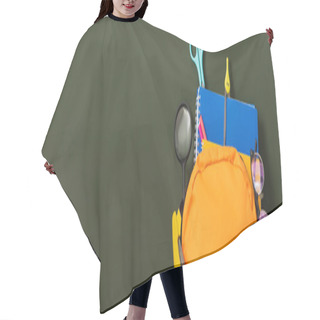 Personality  Top View Of School Backpack Packed With Stationery On Green Chalkboard, Panoramic Shot Hair Cutting Cape