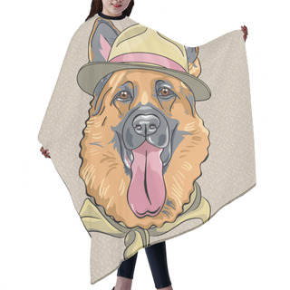 Personality  Vector Funny Cartoon Hipster Dog German Shepherd Hair Cutting Cape