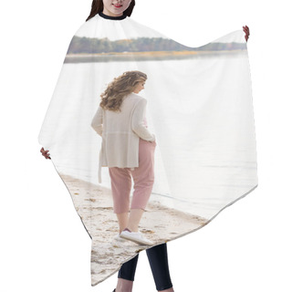 Personality  Side View Of Pensive Woman With Hands In Pockets Standing On Sandy Beach Near Sea Hair Cutting Cape