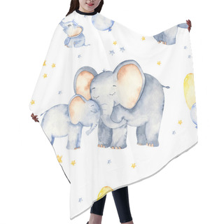 Personality  Watercolor Seamless Pattern With Cute Elephants For Mother And Father's Day Hair Cutting Cape