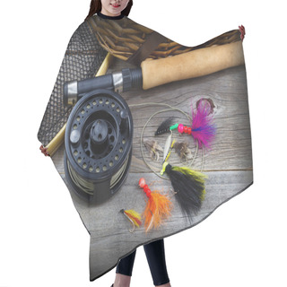 Personality  Fishing Gear On Rustic Wood With Vignette  Hair Cutting Cape