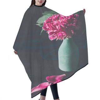 Personality  Pink Peony Flower In Vase With Petals On Dark Background Hair Cutting Cape
