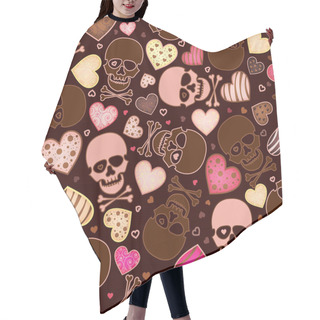 Personality  Seamless Pattern With Skull And Sweetmeat In Form Heart Hair Cutting Cape