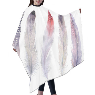 Personality  Hand Drawn Watercolor Paintings Vibrant Feather Set. Boho Style Hair Cutting Cape