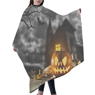 Personality  Scary Halloween Pumpkin With Horror Background Hair Cutting Cape
