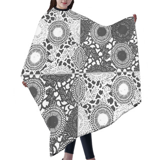 Personality  Flower Pattern In Black And White Hair Cutting Cape
