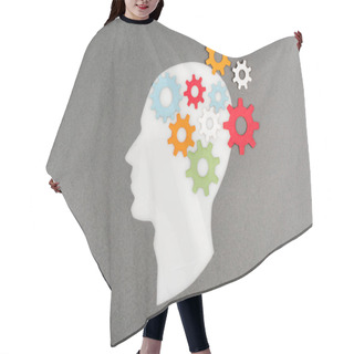 Personality  Top View Of Cut Out White Human Head With Colorful Gears Isolated On Grey Hair Cutting Cape
