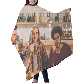 Personality  Friends With Pizza And Beer In Bar Hair Cutting Cape